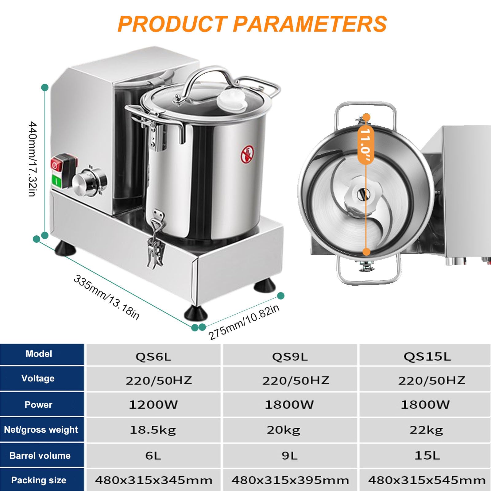 Procesador De Alimentos EléCtrico De 6 L/9 L/15 L, Picadora De Verduras Comercial, Cortadora De Repollo De Acero Inoxidable De Grado Alimenticio, Rallador De Cebolla Desmontable De 1200/1800 W,15L