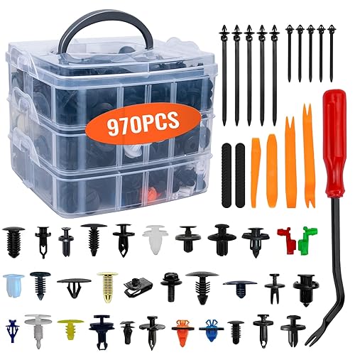 970 clips de remaches de plástico, 31 tamaños más populares, clips de retención con herramienta de extracción de molduras de automóvil para Ford GM,