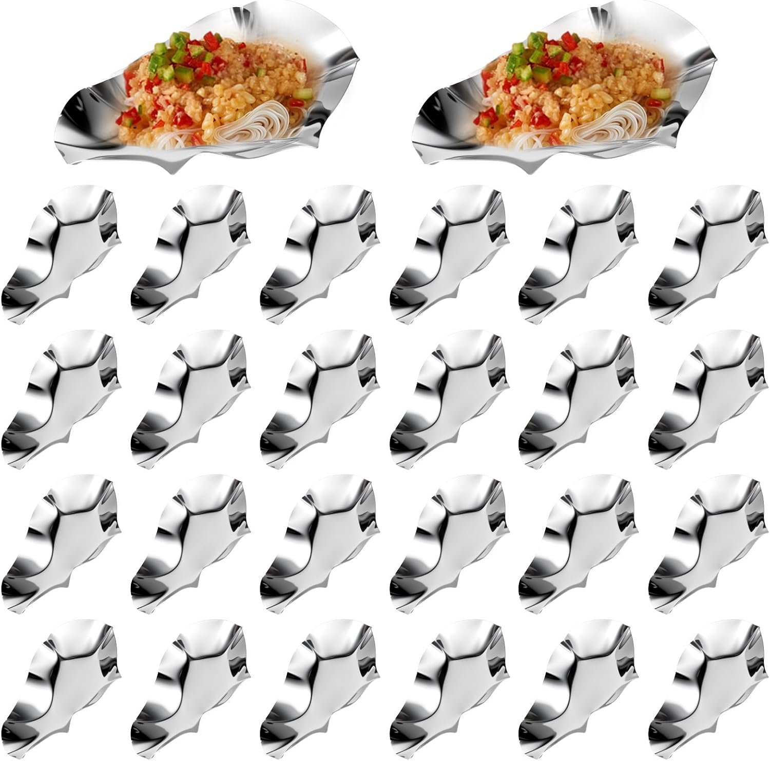24 Pcs Stainless Steel Grillable Oyster Shells, Reusable for Cooking, Baking and Grilling Oysters, Shrimp, Scallops, Clams, Silver