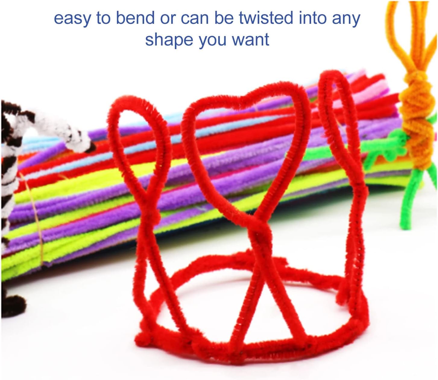1000Pcs Colored Pipe Cleaners, Soft Polyester Chenille Stems for DIY Crafts, Assorted Colors Bulk Pack for Puppets Flowers Gift Wrapping Halloween Decorations