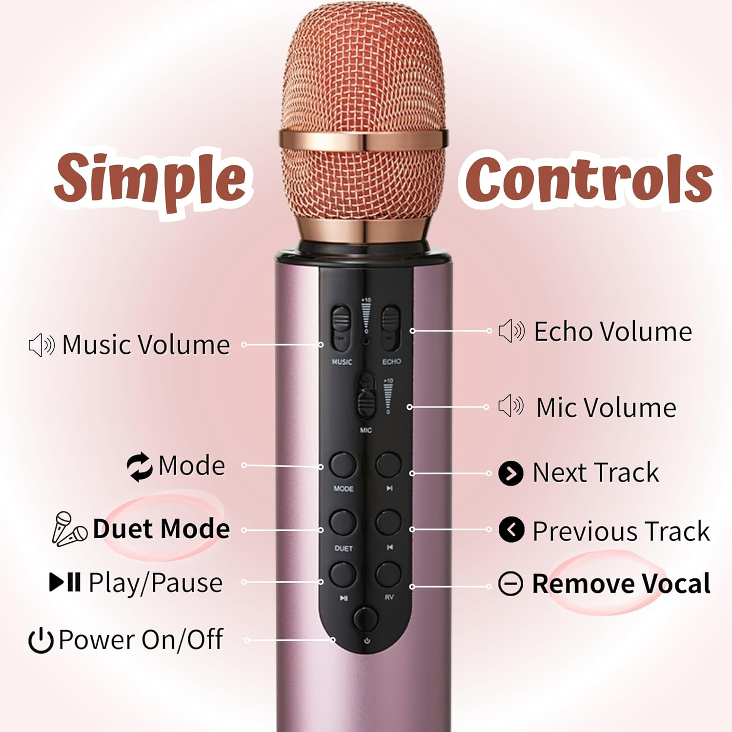 Bluetooth Karaoke Microphone Loud Wireless Portable Handheld Singing Mic for Adults Home Party (Rose Gold) - Image 5