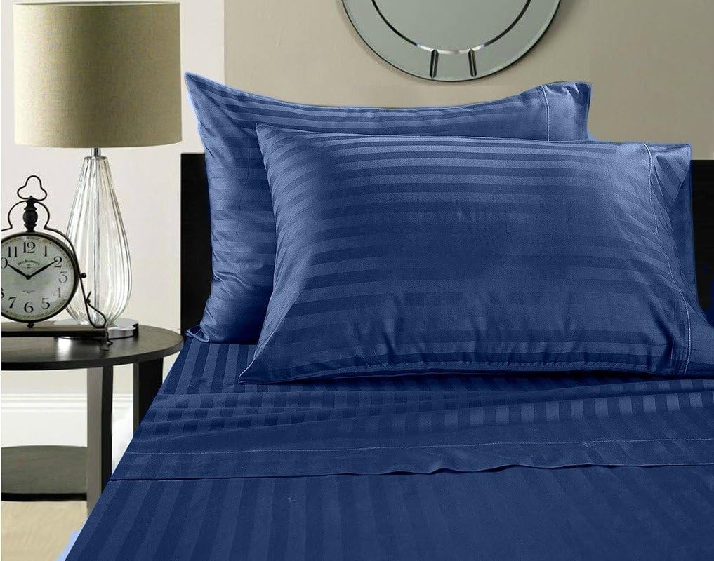 Fab Linens Luxury 100% Egyptian Cotton 500 Thread Count Damask Stripe Sheet Set Twin Sofa Bed Egyptian Blue