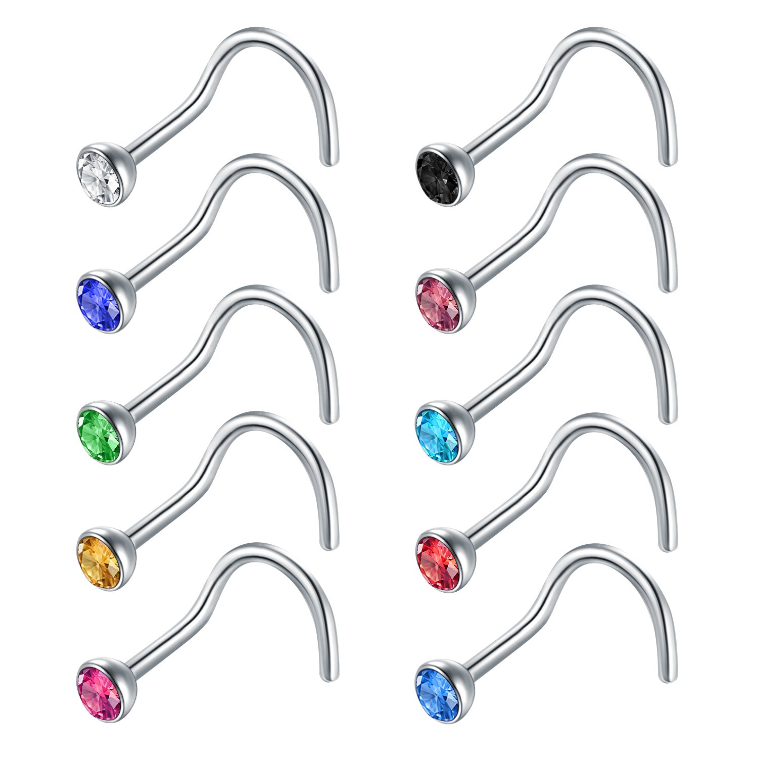 Zolure 18G Acero Inoxidable 1.5mm 2mm 2.5mm 3mm Ópalo & Claro CZ Nariz En forma de L Anillos de Nariz Cuerpo Joyas Piercing 8-16 Piezas