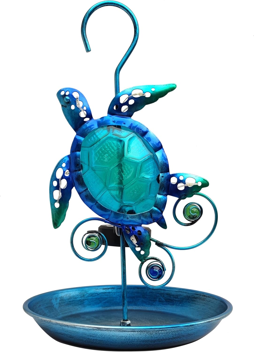 JOYBee Sea Turtle Solar Wild Bird Feeder for Outdoors Hanging, Metal & Glass Ocean Theme Outdoor Cardinals Feeders, Gifts for Bird Lovers and Solar Garden Decoration