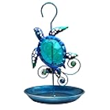 JOYBee Sea Turtle Solar Wild Bird Feeder for Outdoors Hanging, Metal & Glass Ocean Theme Outdoor Cardinals Feeders, Gifts for Bird Lovers and Solar Garden Decoration