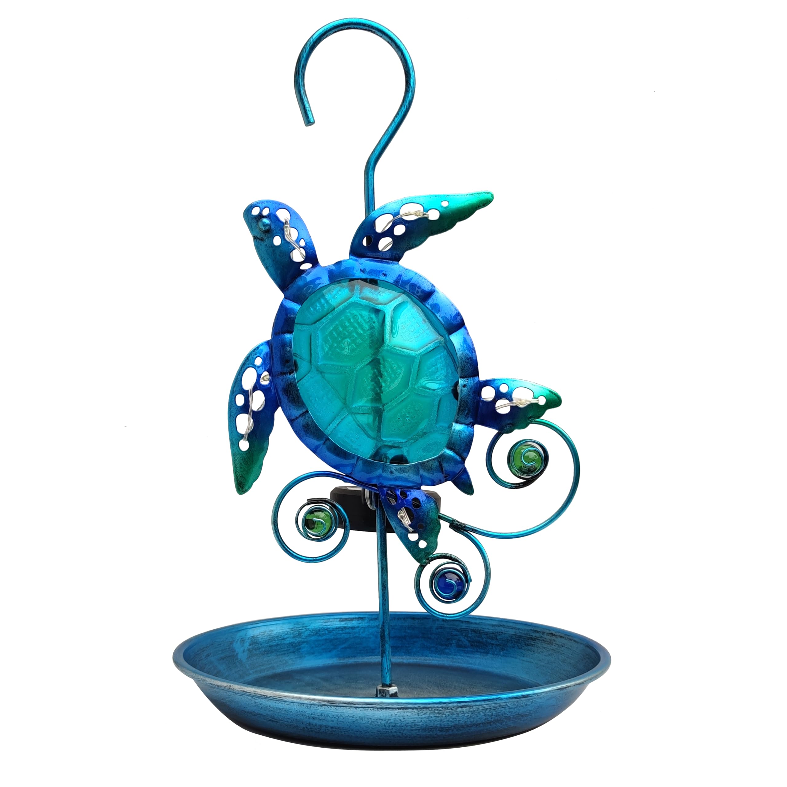 JOYBee Sea Turtle Solar Wild Bird Feeder for Outdoors Hanging, Metal & Glass Ocean Theme Outdoor Cardinals Feeders, Gifts for Bird Lovers and Solar Garden Decoration