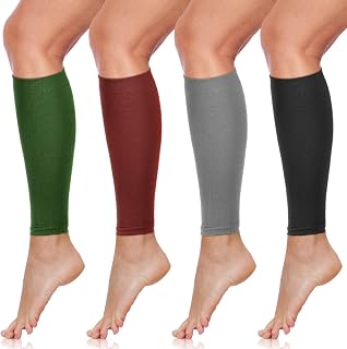 SATINIOR 4 Pairs Calf Compression Sleeve Leg Compression Sock Calf and Shin Support Relieve Calf Pain for Men Women Running (Black, Gray, Army Green, Coffee, Medium)