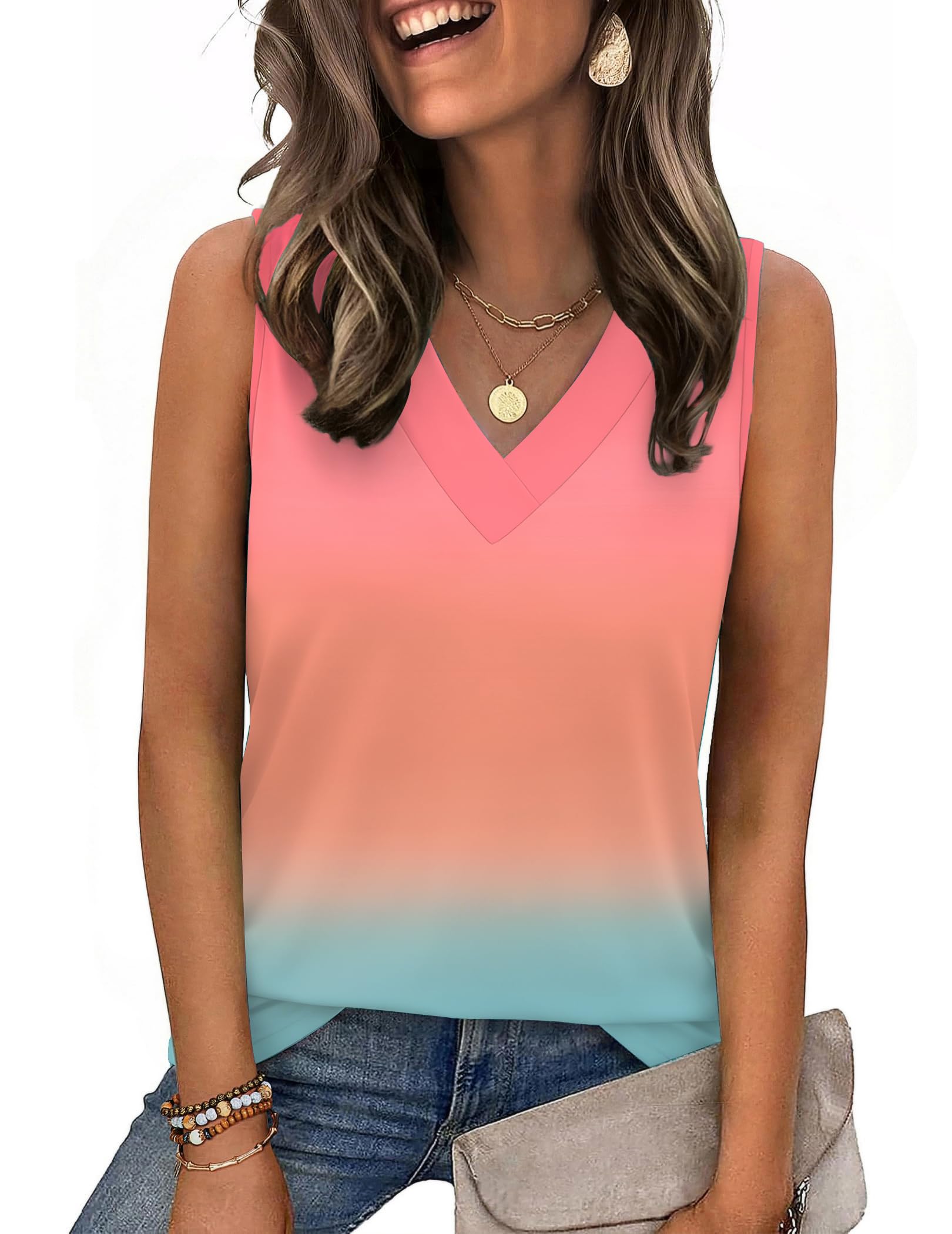 Zeagoo Tank Top for Women V Neck Loose Fit Sleeveless Summer Tops Business Casual Outfits Dressy Blouses Shirts — view 23