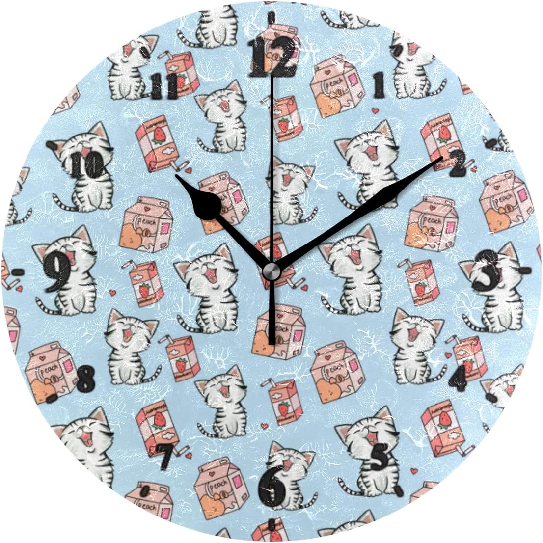 Cute Kitty Milk Wall Clock Silent Non-Ticking, 9.8 Inch Round Clocks Decorative for Living Room Kitchen Bedroom Office