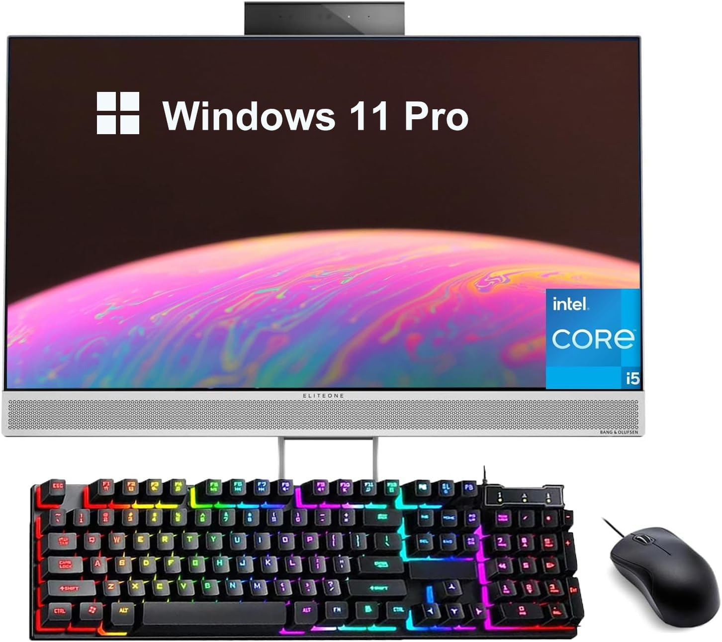 HP EliteOne 800 G4 All-in-One Desktop Computer, Windows 11 Pro, 23.8" FHD (1920x1080), Core i5-8400, 16GB RAM, 512GB SSD, Keyboard and Mouse, USB WiFi, USB Bluetooth(Renewed)