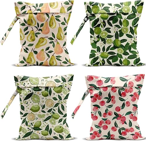 Miniatura 13 de Paquete de 4 bolsas húmedas de frutas, impermeables, lavables, reutilizables, para traje de baño, ropa sucia, pañales, viajes, playa, piscina, yoga,