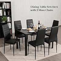 Vista 6 de NAFORT Juego de mesa de comedor para 4, mesa rectangular de vidrio templado de 48.5 pulgadas con 4 sillas de comedor de piel sintética negra, mesas