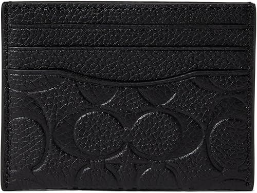 COACH Estuche para tarjeta plana en cuero característico, color negro, talla única