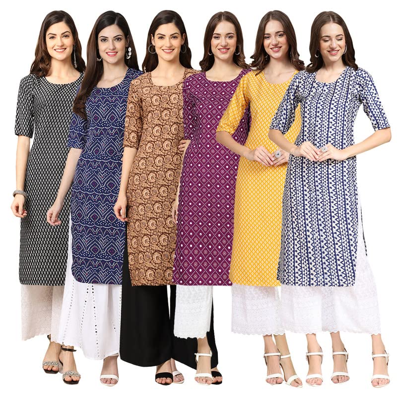 Pinkmint Women's Crepe Digital Print Straight Kurta [Pack Of 6](Mv-377-375-379-355-350-348-Xxl)