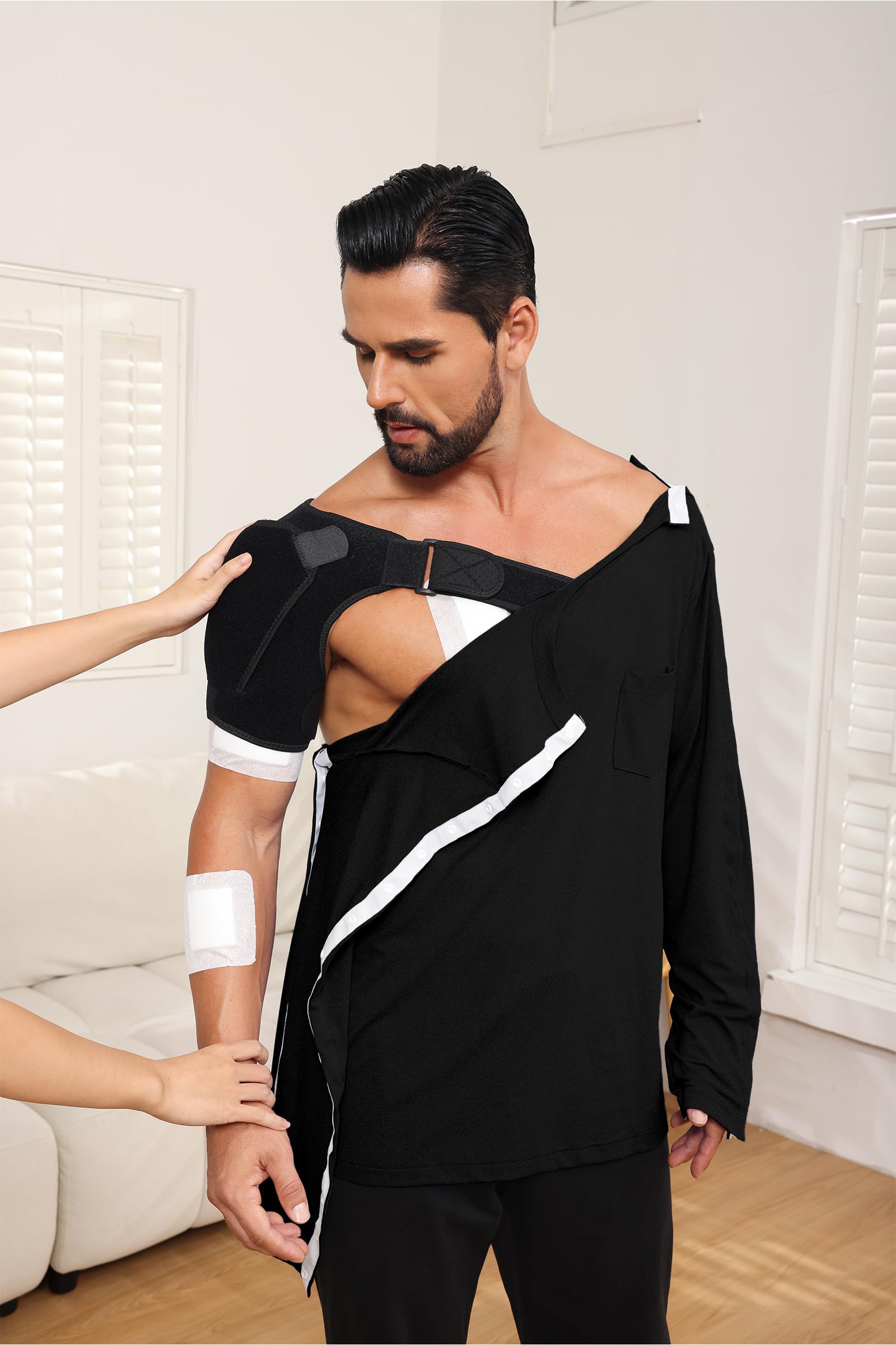 Camicia chirurgica post-spalla con chiusura laterale, maniche corte, per intervento e dialisi