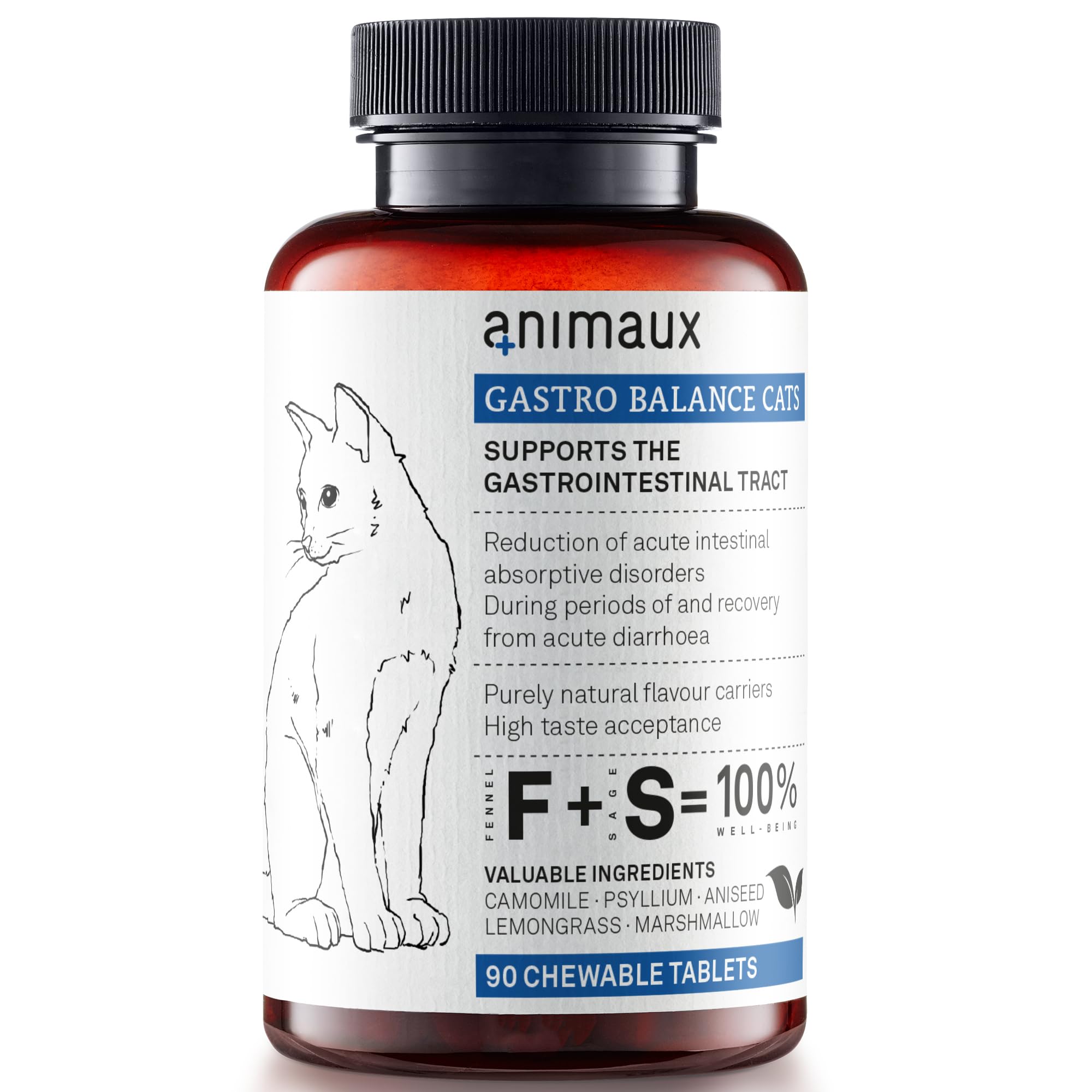 animaux - Gastro Balance for Cats, Supports Gastro-intestinal Tract, Prevents Diarrhoea, Constipation, Hairballs & Flatulence, supplementary probiotics, 90 chewable Tablets, 90 Days Supply
