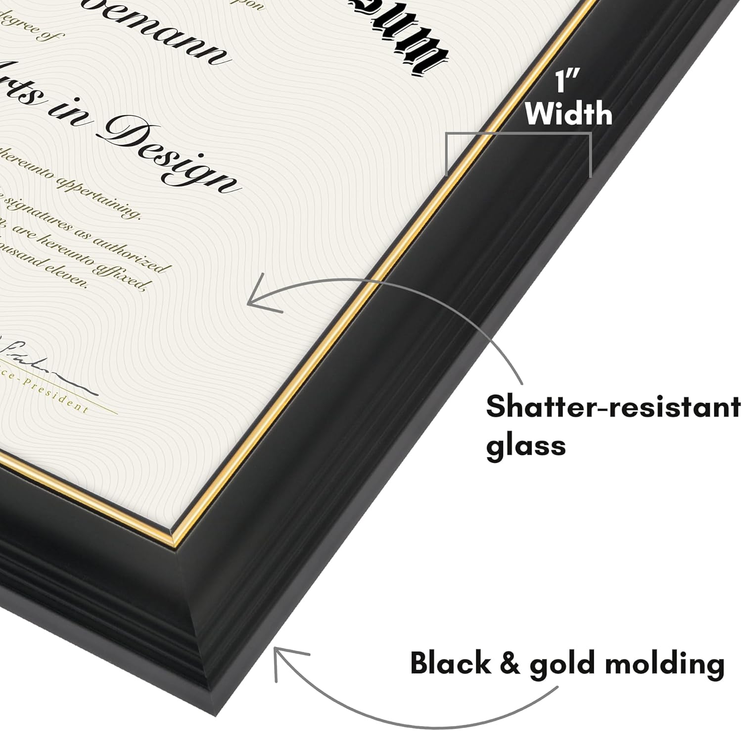 Americanflat 8.5x11 Diploma Frame - For Certificates or Use as 8.5x11 Picture Frame - Vintage Frame with Shatter-Resistant Glass - Legacy Collection - Wall or Tabletop Display - Black and Gold