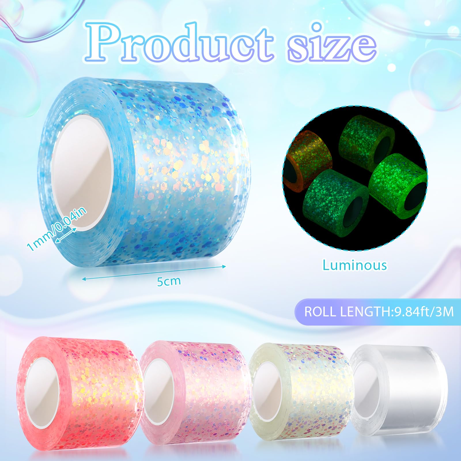 HyDren Kit di 5 nanocristalli con nastro adesivo fosforescente, non richiede riscaldamento, adatto per principianti e bambini, colla colorata a doppia faccia per fare bolle