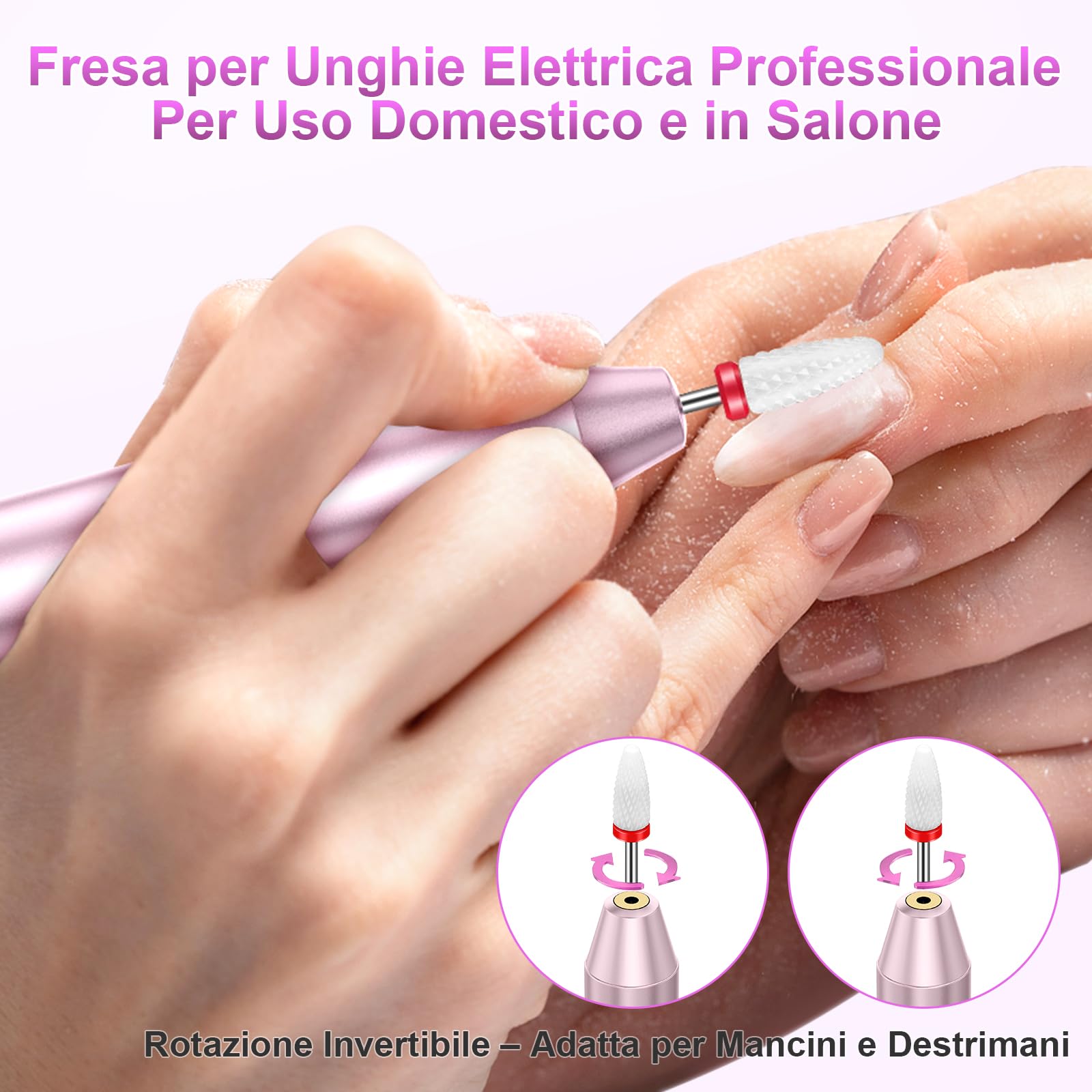 POFIBO Fresa per Unghie Professionale – 12 in 1 Trapano Unghie Elettrico 35000 RPM con Display LCD, 5 Velocità Regolabili, Per Unghie in Gel e Acrilico, Manicure e Pedicure a Casa o Salone (Rosa)