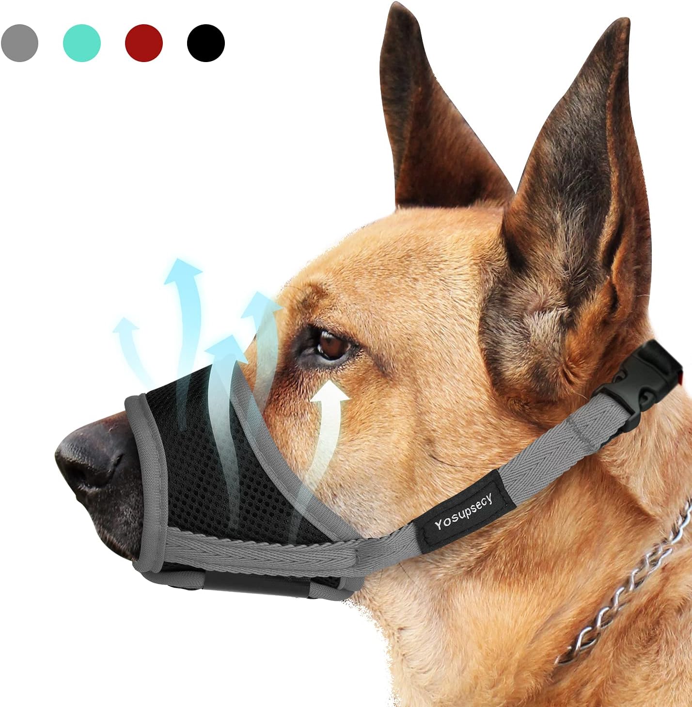 Yosupsecy Dog Muzzles, Soft Nylon Muzzle Anti Biting Barking Chewing, Air Mesh Breathable Drinkable Adjustable Loop Pets Muzzle-Black-Large