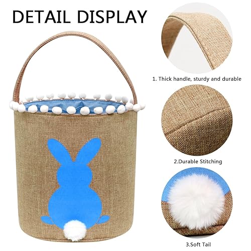 Miniatura 5 de Paquete de 3 cestas de conejo de Pascua, bolsas de conejo de caza de huevos de Pascua, cestas pequeñas con cola esponjosa, lona de algodón, bolsa de