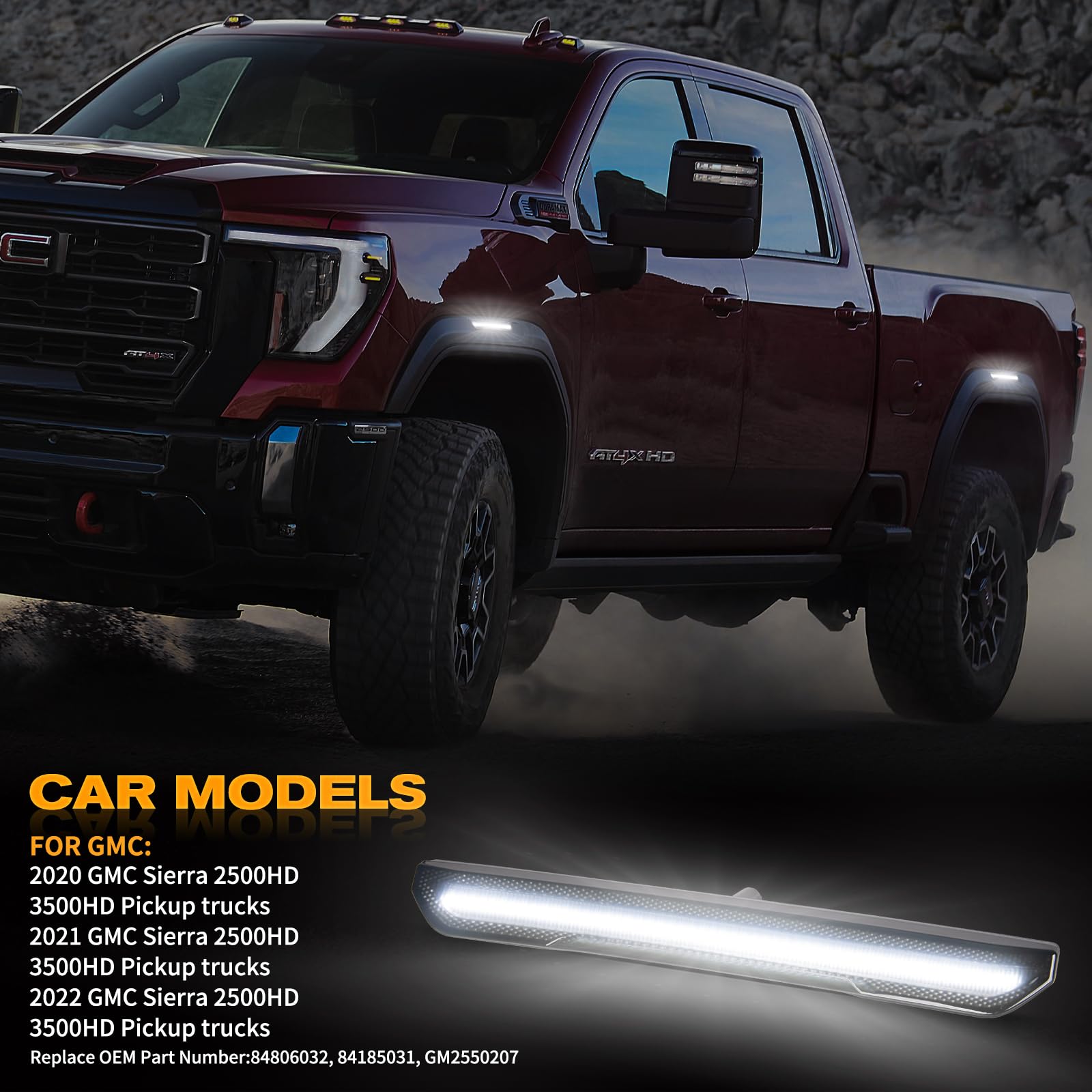 POPMOTORZ 4PCS LED Fender Side Marker Light for 2020-2023 GMC Sierra 2500HD 3500HD Pickup Truck Fender Turn Signal Indicator Light Replace OEM Side Marker lamp