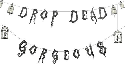 Miniatura 8 de Cheerland Cartel temático de jaula de cuervo de Halloween con purpurina negra para decoración gótica de Halloween, pájaro de cuervo y guirnalda de