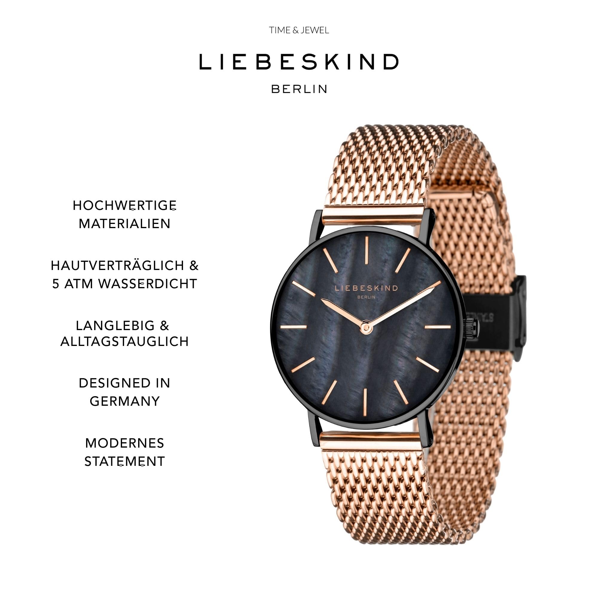 Liebeskind Berlin Damenuhr – Runde Quarzuhr 34 mm – Mesharmband – 5 ATM wasserdicht – Modern & elegant