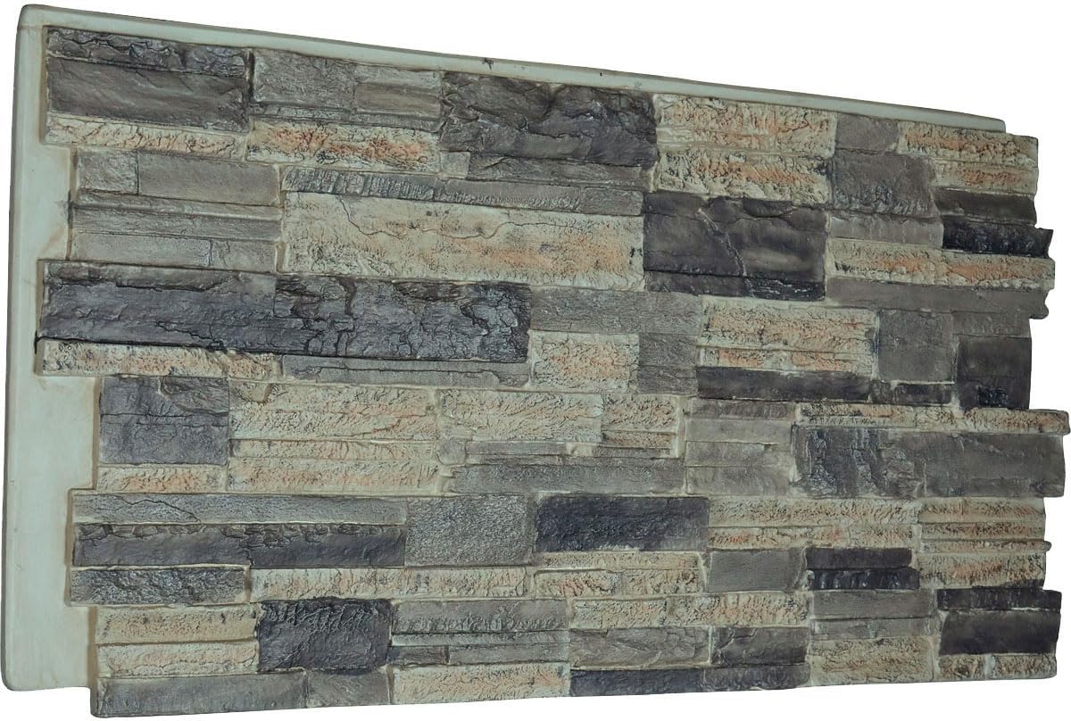Ekena Millwork Cascade Stacked Stone Faux Siding Panel 48 5/8"W x 24 3/4"H Smokey Ridge - Lightweight DIY StoneWall Panels