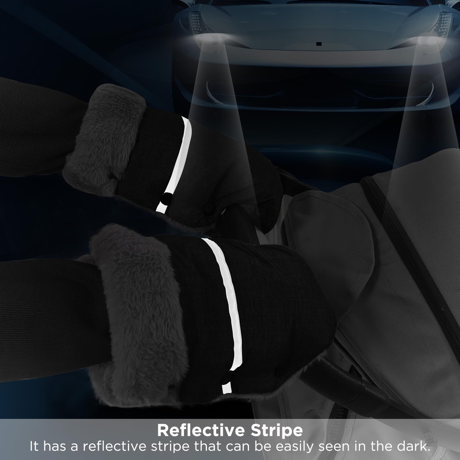 WD&CD Handmuff, uniwersalne rękawice buggy do wózka dziecięcego wodoodporne i wiatroszczelne z podszewką polarową do wózka dziecięcego z mufką do rąk, czarny