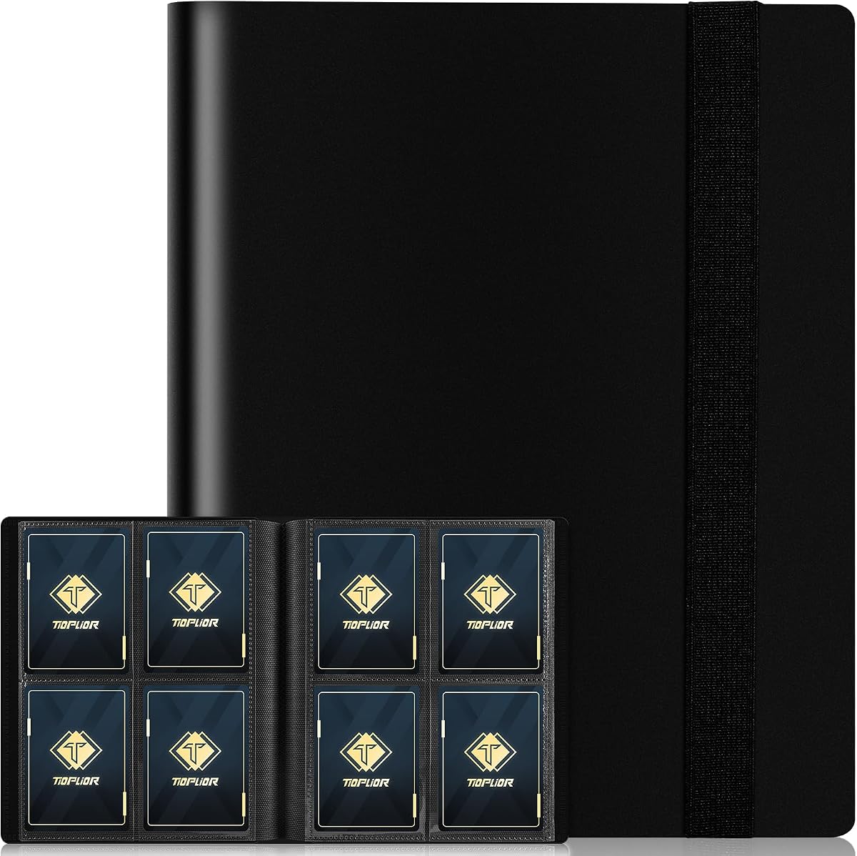 4 Pocket Card Binder for 160 Sleeves, Card Folder Ablum for Trading Cards Collection for Sports Cards, Baseball Cards, Game Cards, Mini TCG Binder Fit for MTG, Gift for Card Collector (Black)