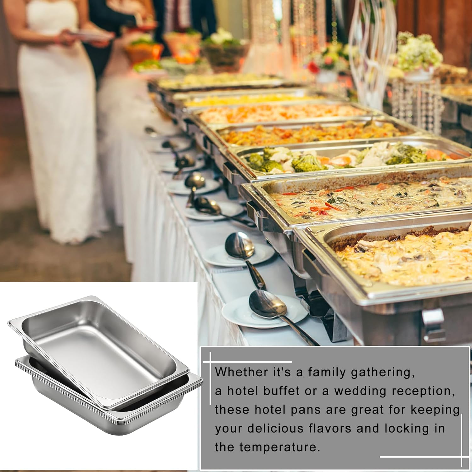 BSTKEY 6 Pack 1/2 Size Hotel Pans, 2.56 Inch Deep Stainless Steel Steam Table Pan, Stackable Food Warmer Trays for Buffet, Commercial Food Pans for Kitchen Restaurant Catering Party Supplies