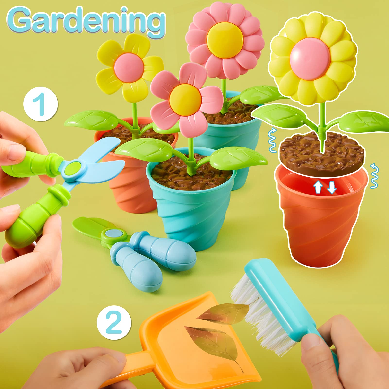 LINFUN KIDS Jeu d'Imitation Outils de Jardinage pour Enfant Jouet de Jardin Sable avec Arrosoir Râteau Pelle, Cadeau pour Enfants Garcon Fille 3+ Ans