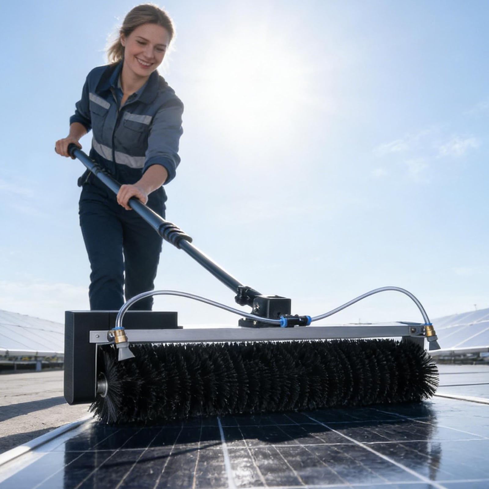 AYCDL Solar Panel Cleaner Kit, 25ft Water Fed Telescopic Pole, Handheld Photovoltaic Cleaning Roller, 360° Rotating Head, for Commercial Solar Installers,DualUse(7.5m)