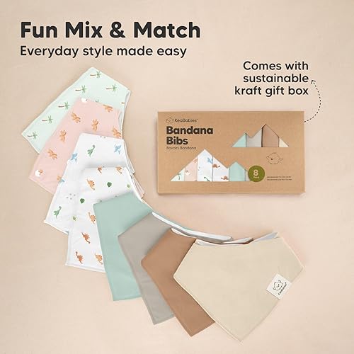 Miniatura 9 de Paquete de 8 baberos orgánicos tipo bandana para bebé, elegantes baberos bandana unisex, baberos súper absorbentes, baberos suaves para dentición