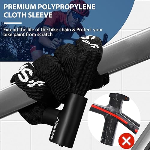 Miniatura 3 de Sportneer Cerradura de cadena antirrobo de alta seguridad de 0.236 in de grosor con llaves, 3.2 pies de largo resistente para bicicleta,