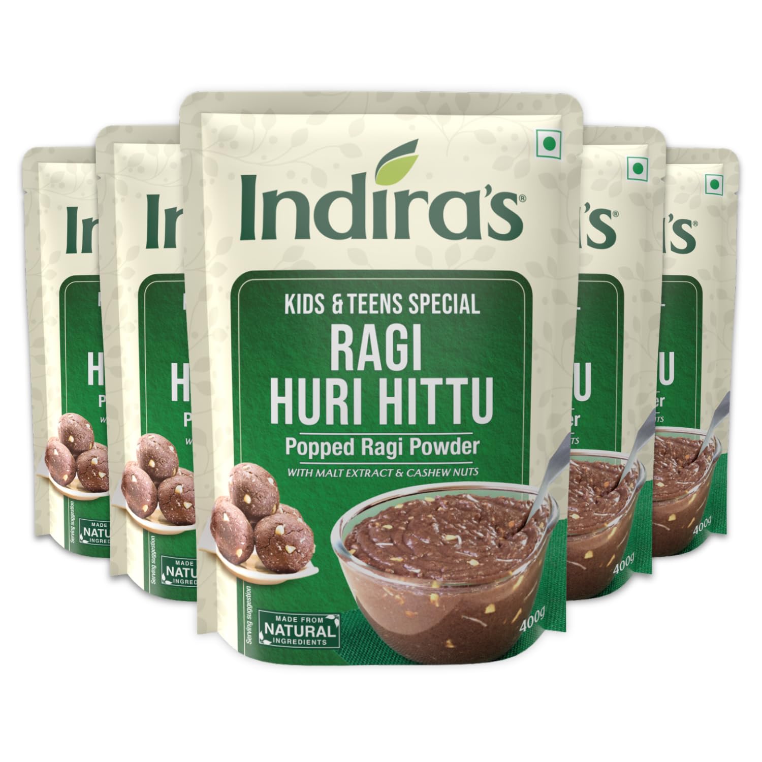 Indira’s Ragi Huri Hittu - Teens & Kids Special, Popped Ragi Mix with Cashew Nuts, Malt, Spices (400g, Pack of 5), Ragi Malt Mix, Instant Ragi Porridge Mix, Ragi Laddu Mix (B08CDV666C) Amazon Price History, Amazon Price Tracker