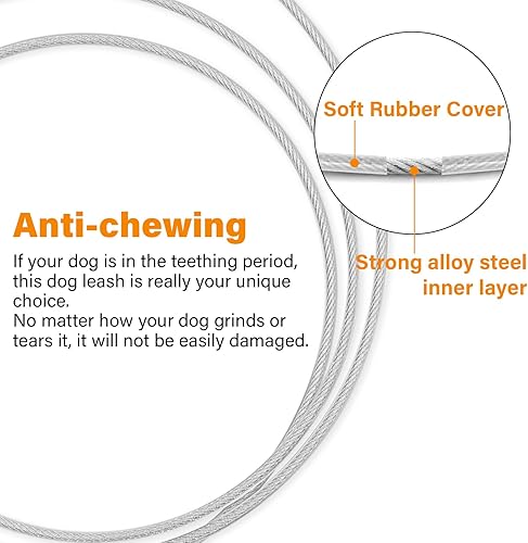 Miniatura 3 de Correas resistentes para perros a prueba de mordidas y cómodo mango acolchado de 456 pies, cuerda de seguridad de metal de acero con hebilla