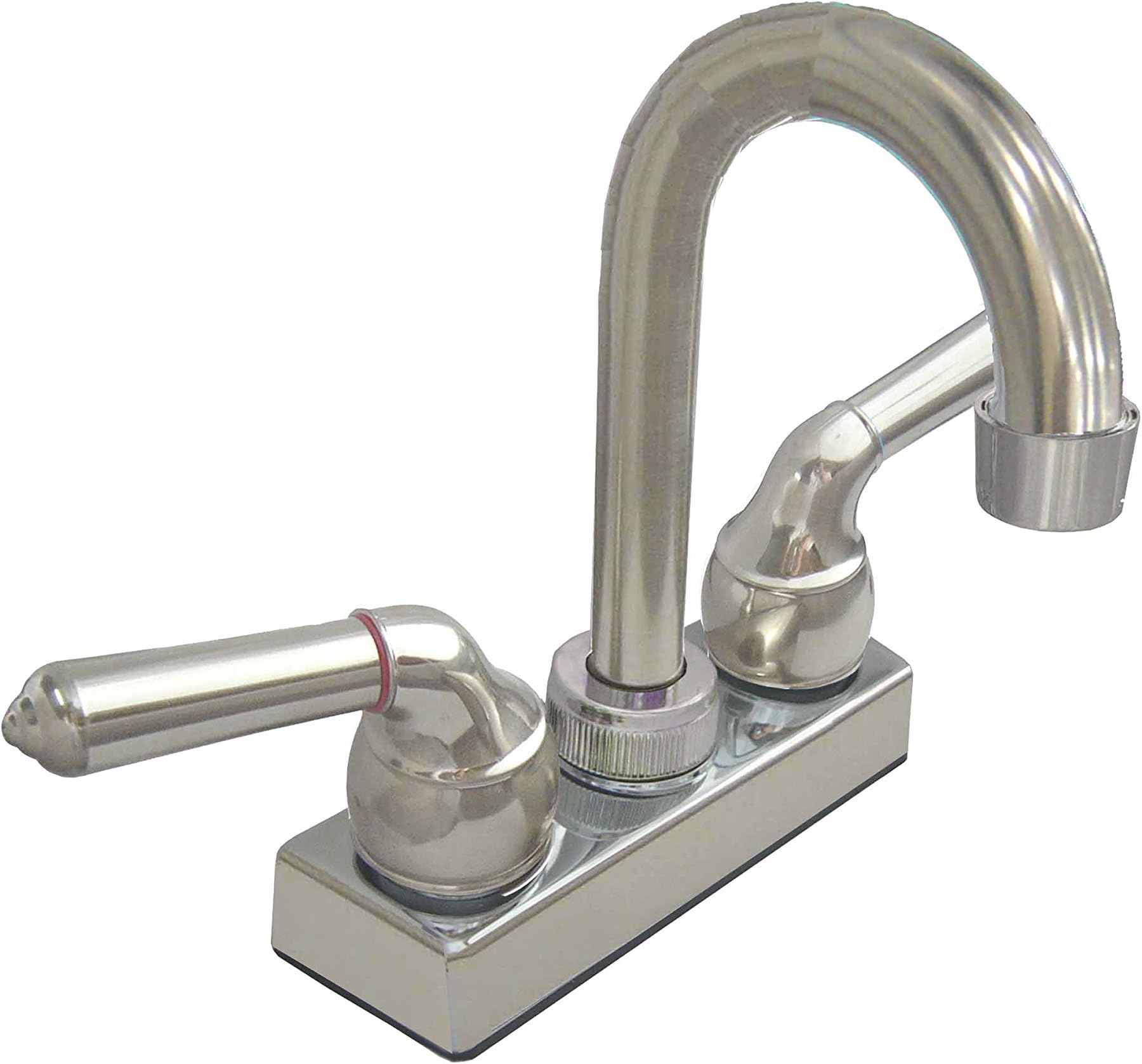 Dual Control 4" Non-Metallic Bar/Utility Faucet with Tea-pot Style Handles, Brushed Nickel Finish.