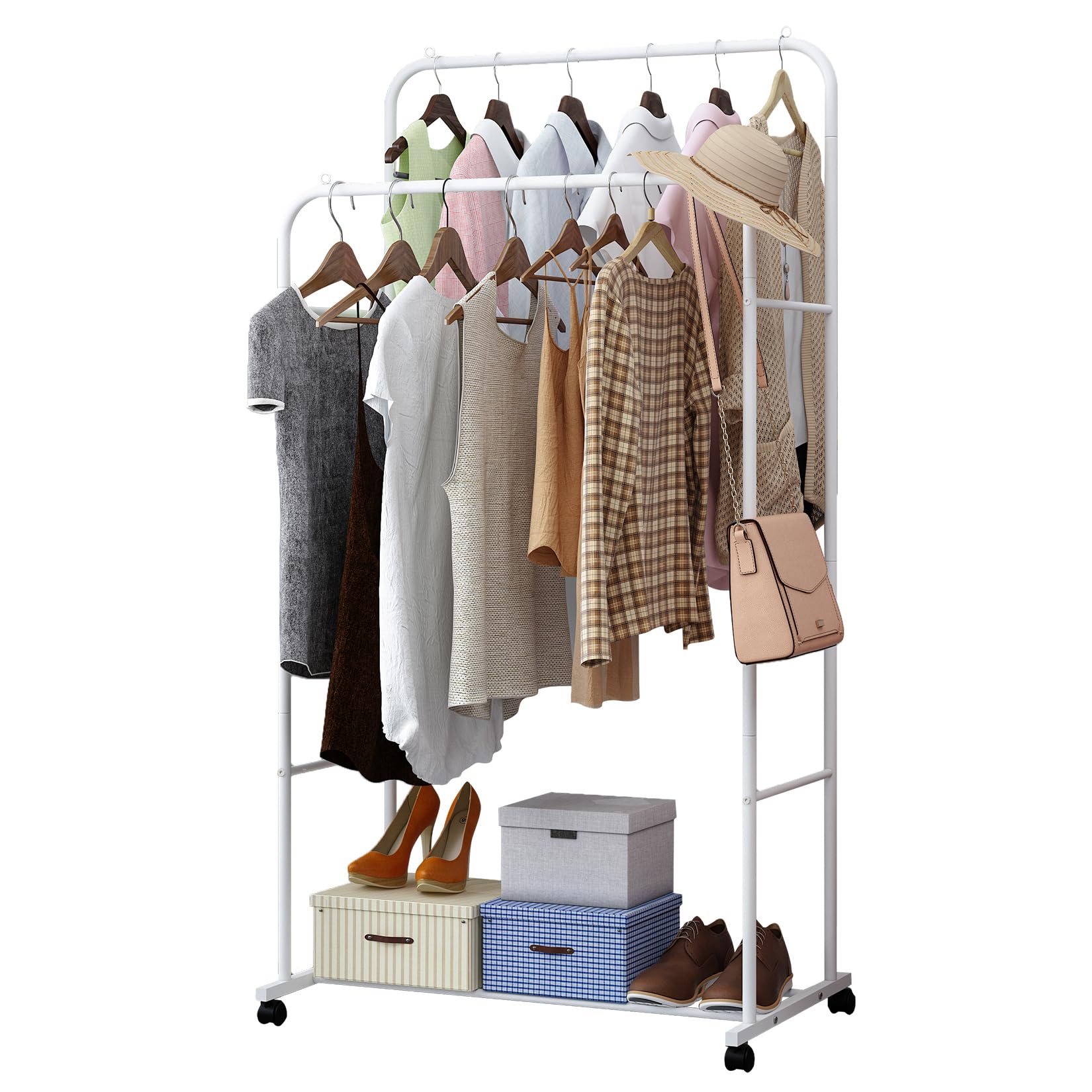 Amazon｜UNHO ハンガーラック 2段 パイプハンガー ダブル 洋服ラック 
