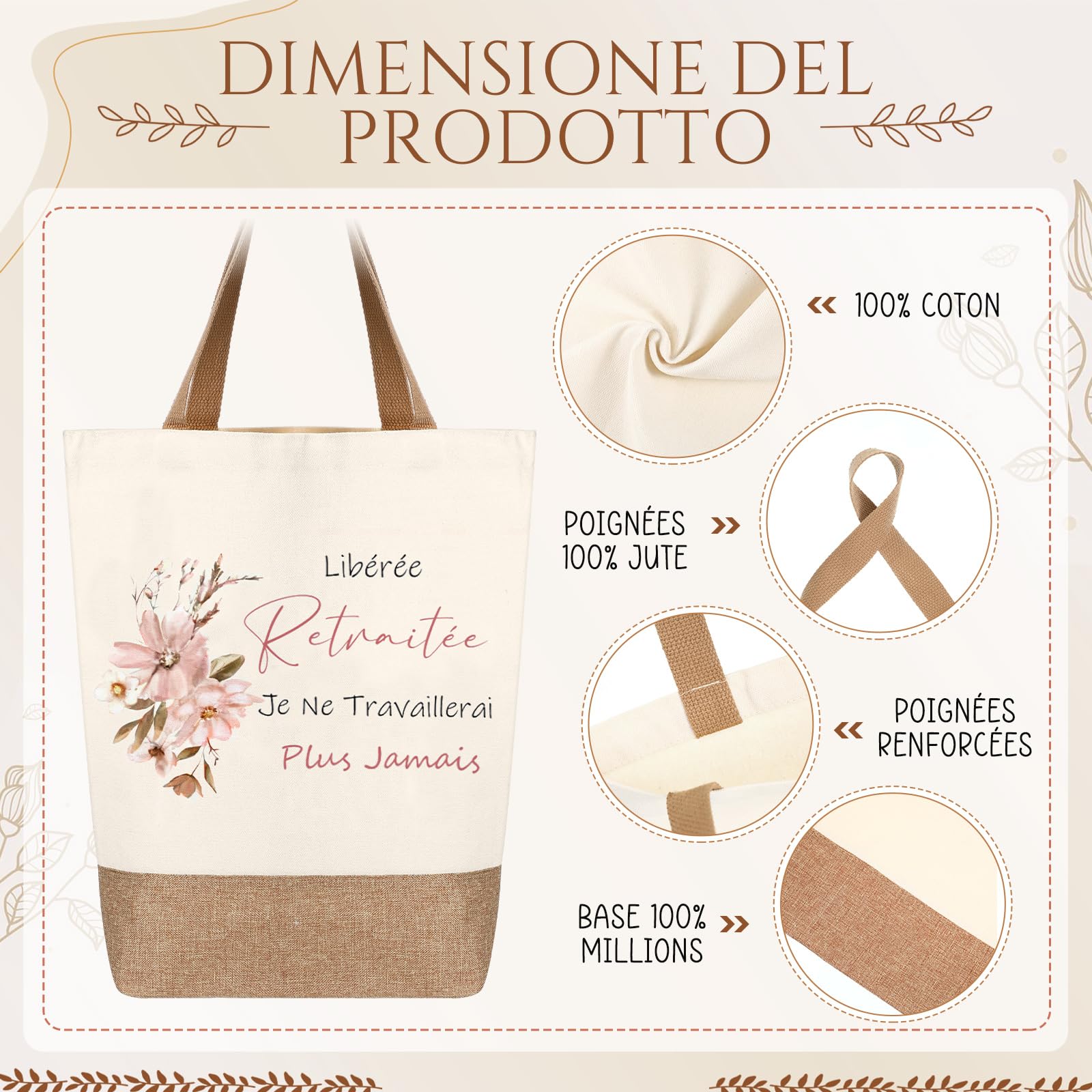 Cadeau Retraite Femme Sac à Main Tote Bag Trousse à Maquillage Pochette Cosmétique Porte-Clés Enveloppe avec Fleur