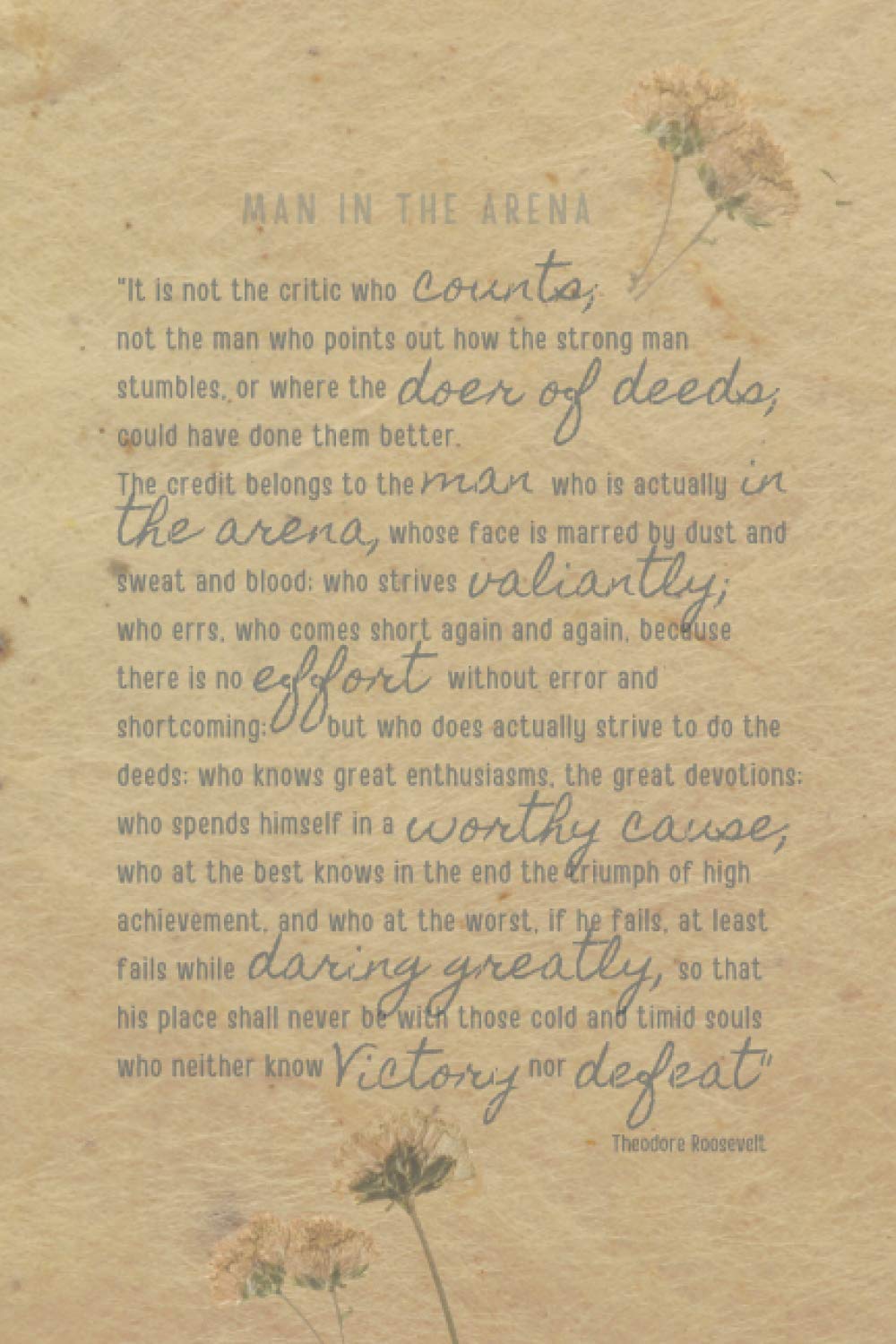 Man in the Arena: Journal/Notebook 6x9 110 pages ruled | Cover with Theodore Roosevelt quote: Motivational Business Entrepreneur Notebook | Taking ... journal | Daily journal | Budget journal