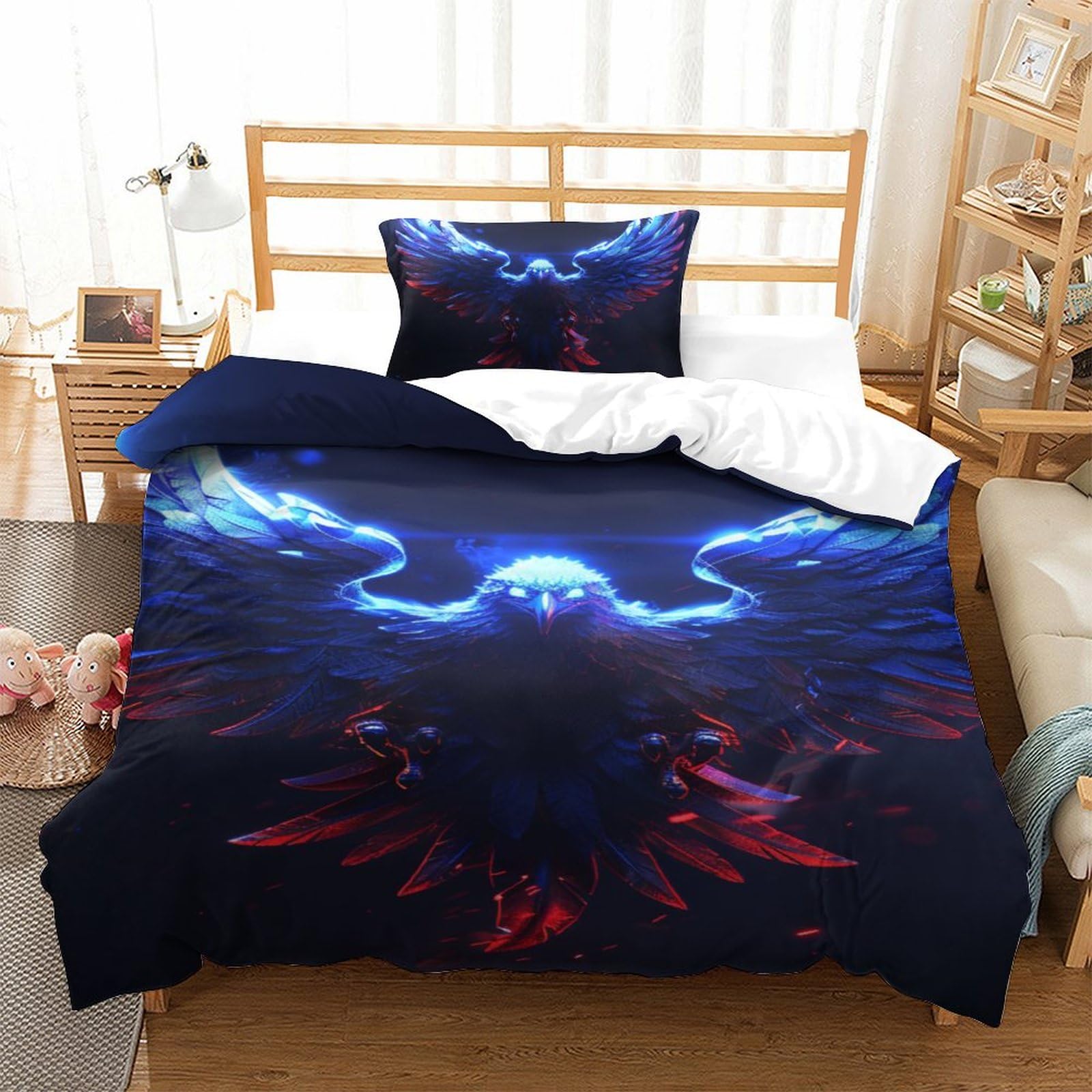 Housse de couette chouette 135x200cm en microfibre respirante avec une taie d'oreiller