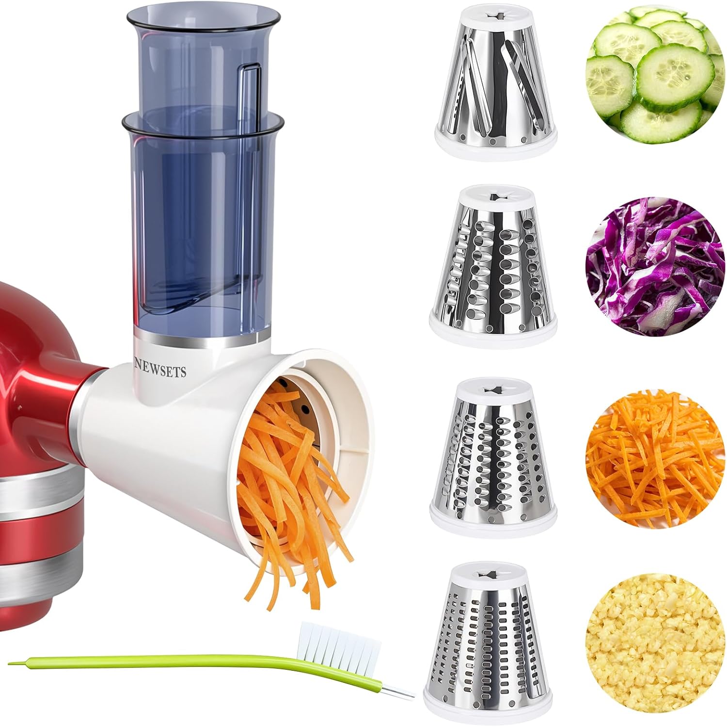 Slicer Shredder Attachment for KitchenAid Stand Mixers, Cheese Grater Attachments, Vegetable Slicer Salad Maker Accessories for Kitchenaid, Food Slicers with 4 Blades, Dishwasher Safe
