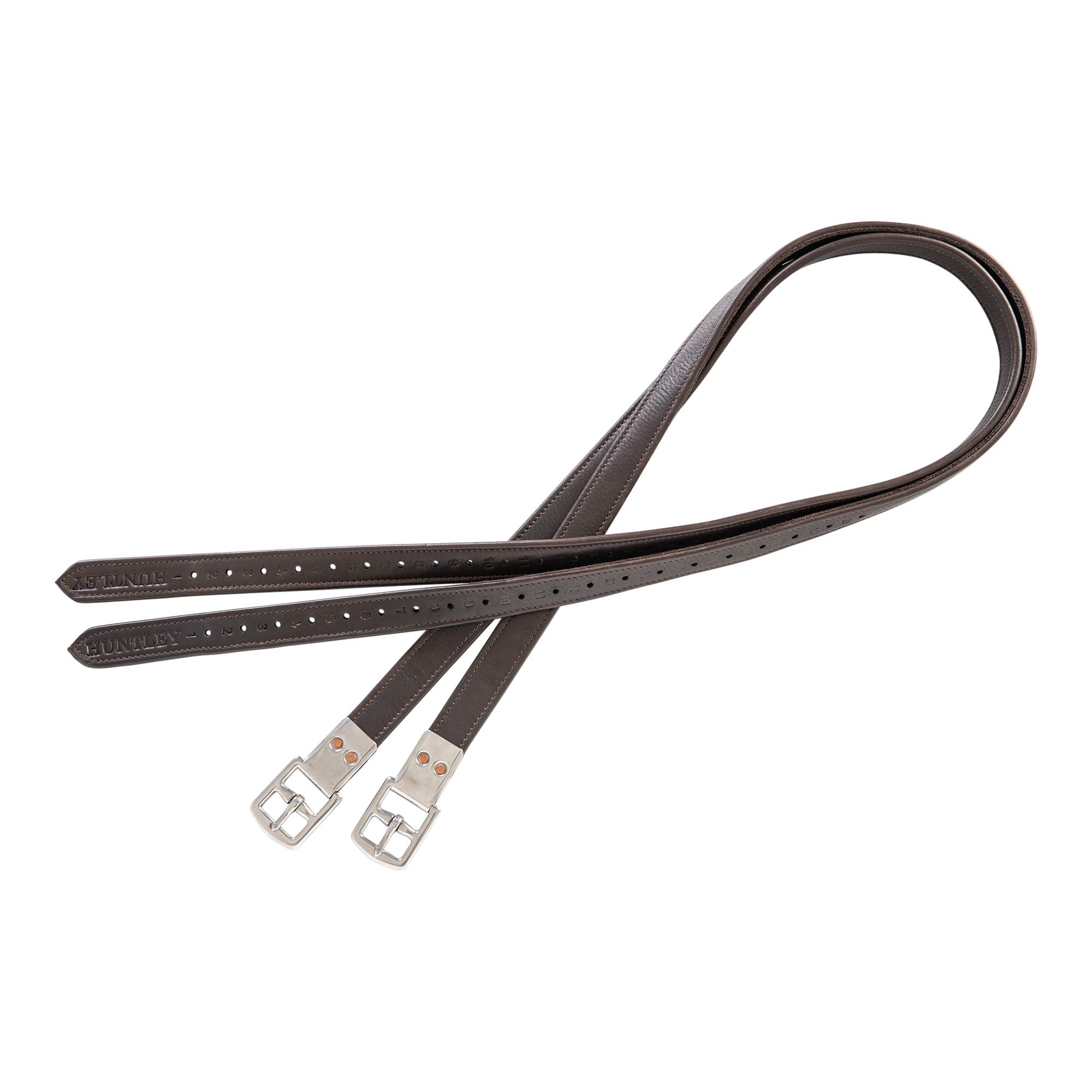 Huntley Equestrian Flat Buckle Stirrup Leathers, Havana, 54" Inch Long Flat Buckle