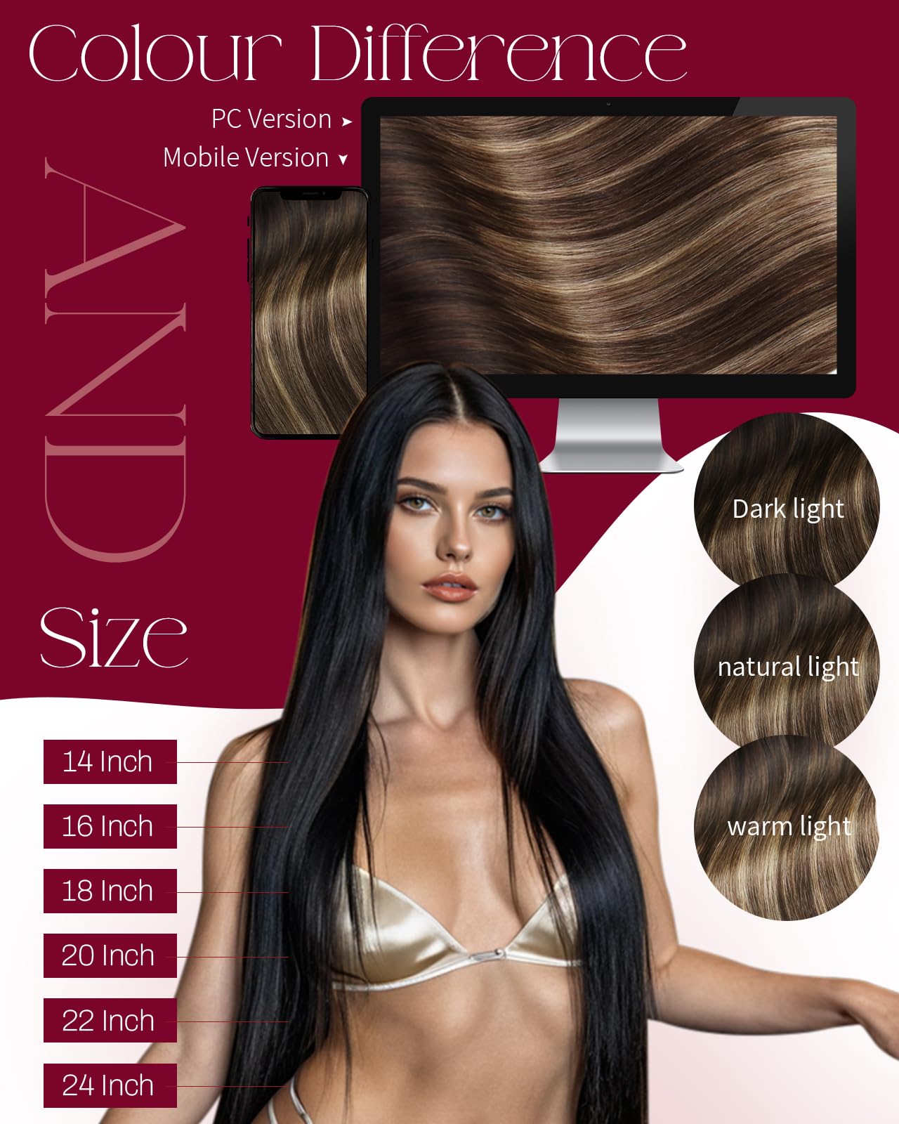 Moresoo Weft Hair Extensions Human Hair 20 Inch Double Weft Sew in Hair Extensions Remy Hair Balayge Black to Dark Brown with Caramel Blonde 100g/Pack #1B/3/27 — view 6