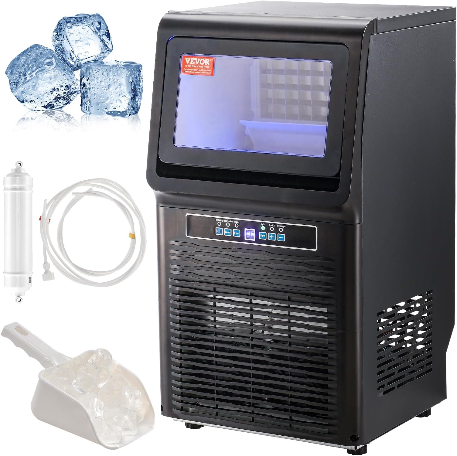 VEVOR Commercial Ice Maker Machine, 70lbs/24H Ice Maker Machine, 36 Ice Cubes in 12-15 Minutes, Freestanding Under Counter Ice Machine with 12lbs Storage Capacity for Home Bar Office Restaurant