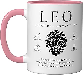 Leo Facts Zodiac Sign Retro Astrology Leo Ceramic Mug, Pink/White
