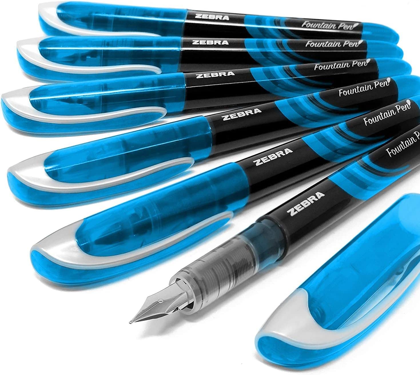Zebra Fuente - Disposable Fountain Pen - Purple Ink - Pack of 6 (Light Blue), 6 count (Pack of 1)