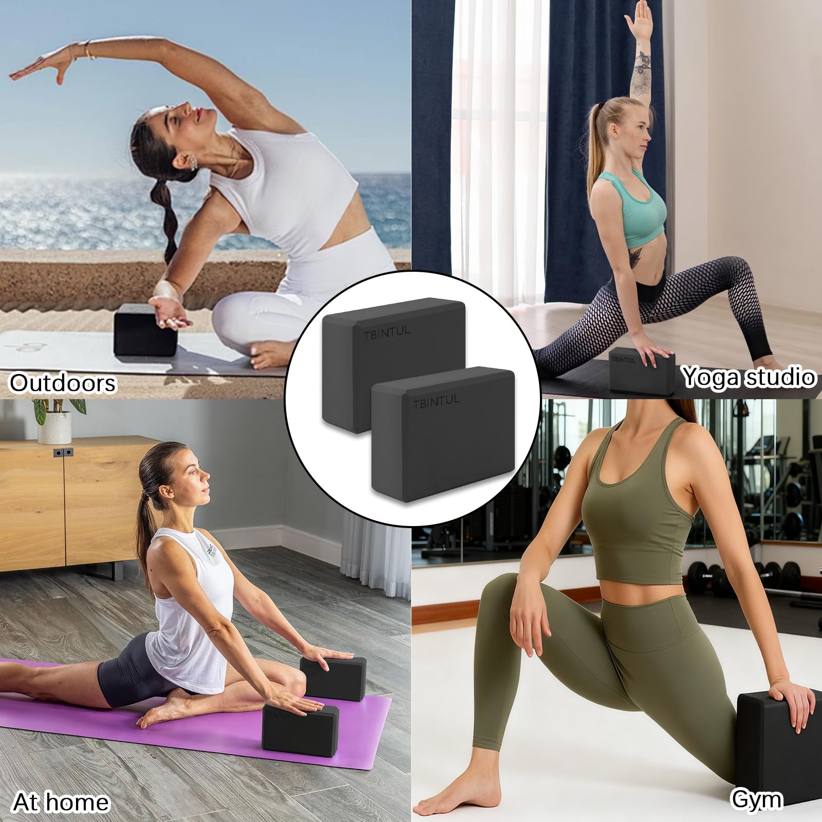 2 x blocchi yoga, 23 x 15 x 7,5 cm, EVA per donne e uomini, nero